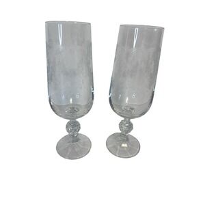 2 Bohemian Crystal Cascade Champagne Flute Etched Swag Knob Stem & Panel Base